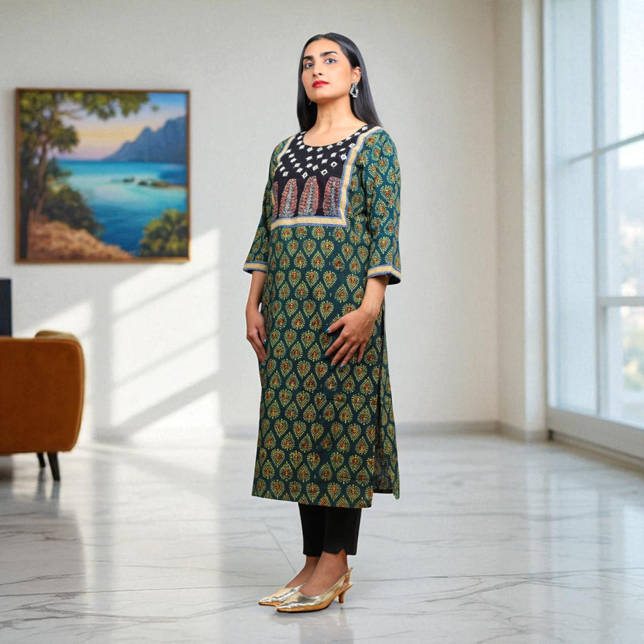 Verdant Ajrakh  Womens Cotton Handblock Kurta