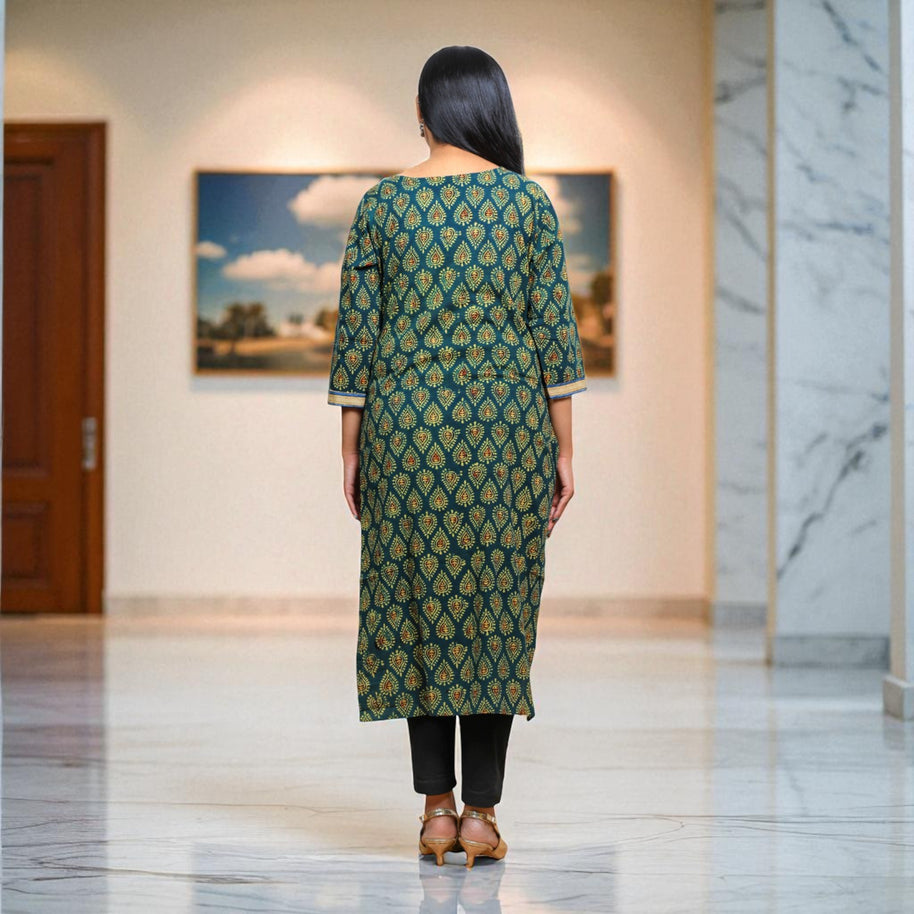 Verdant Ajrakh  Womens Cotton Handblock Kurta