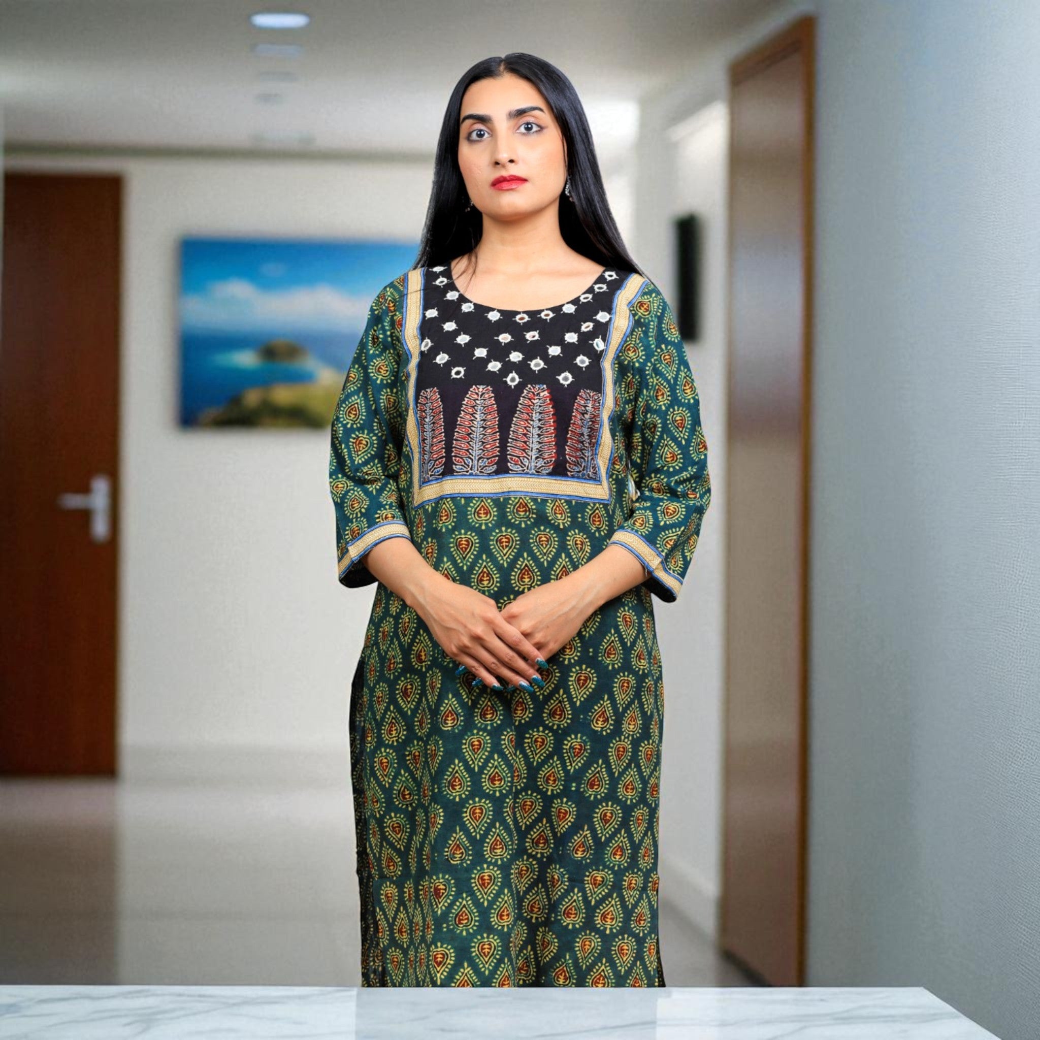 Verdant Ajrakh  Womens Cotton Handblock Kurta