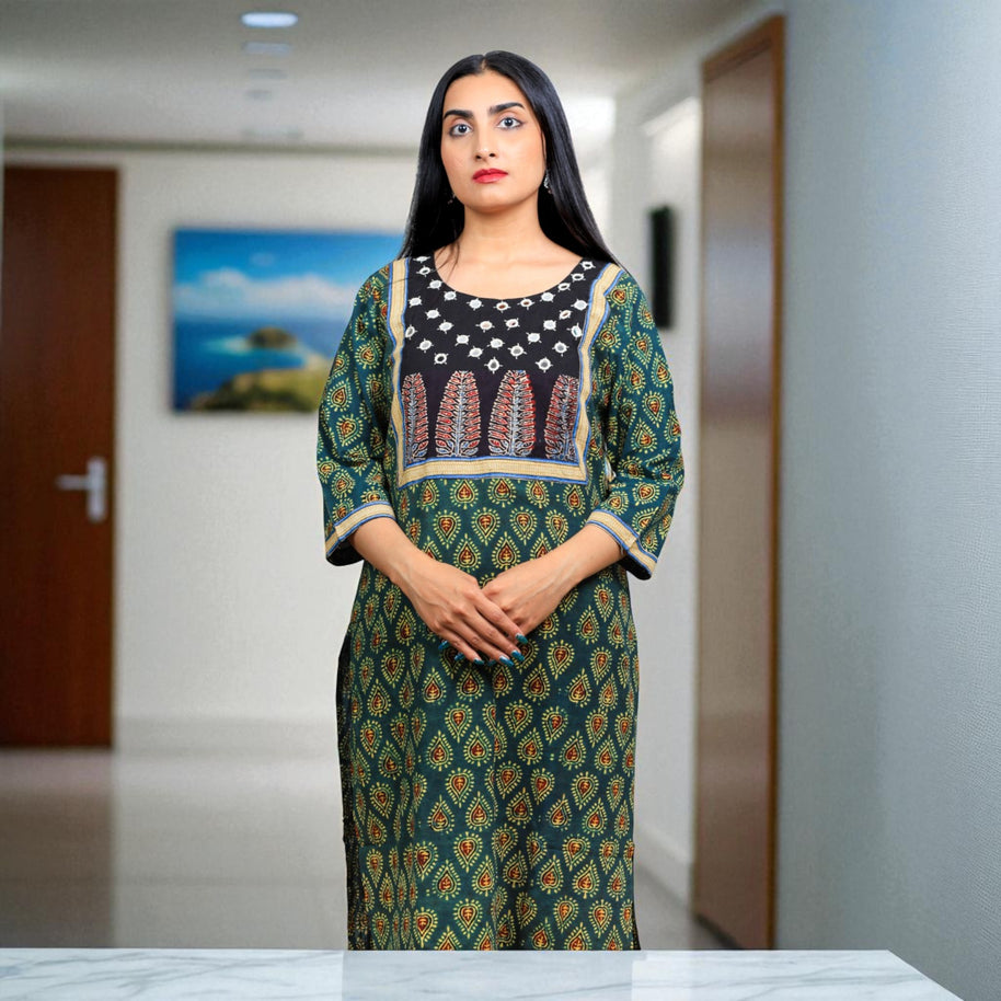 Verdant Ajrakh  Womens Cotton Handblock Kurta