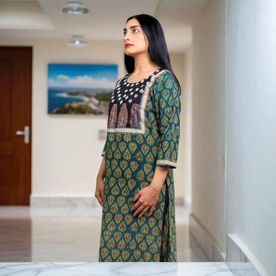 Verdant Ajrakh  Womens Cotton Handblock Kurta