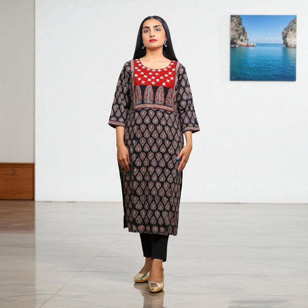 Noor Black Ajrakh Handblock Cotton Kurta