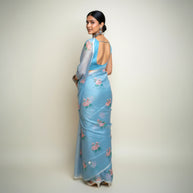 Grey Floral Kota Cotton Saree