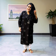Black Bandhej Silk Kurta
