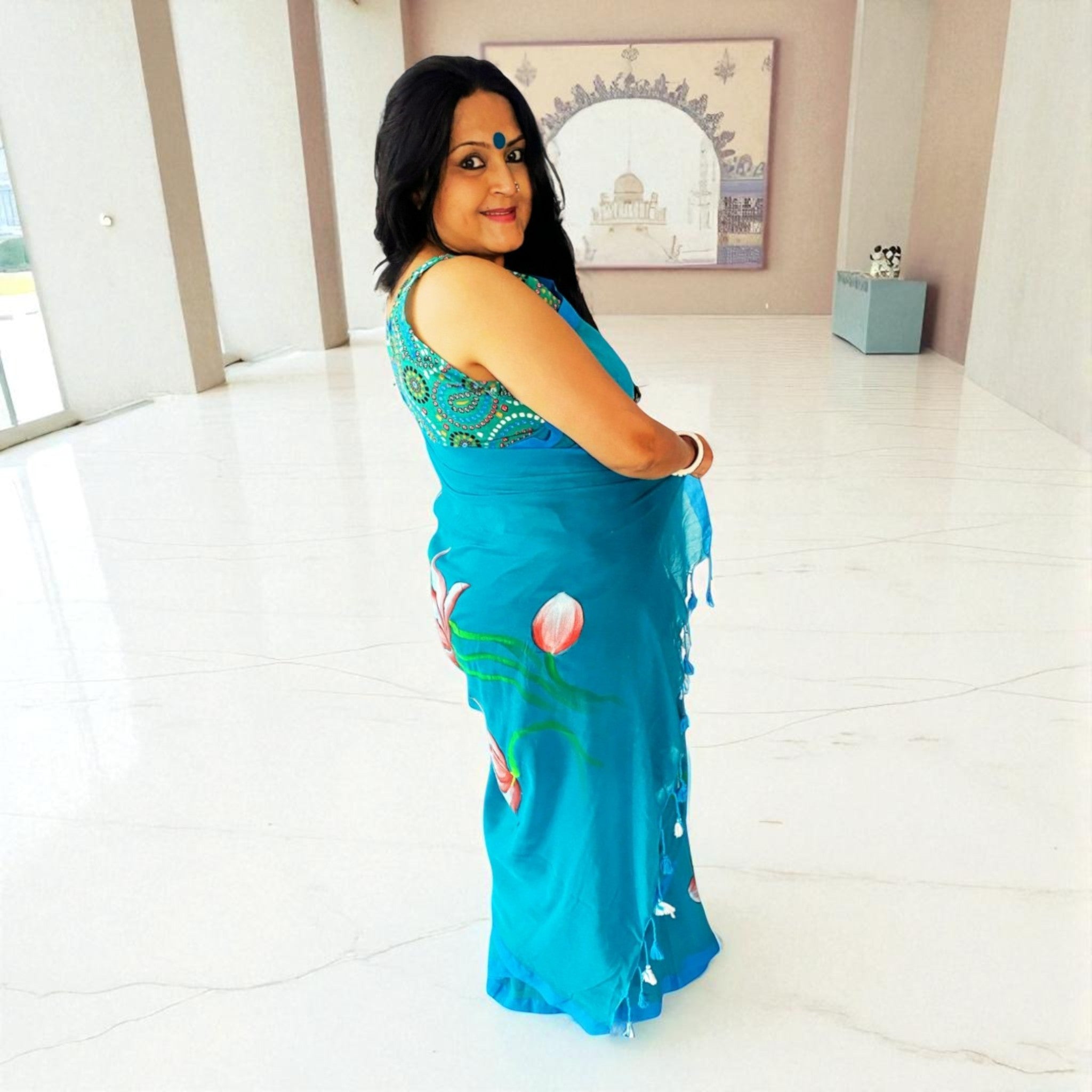NeelPadma Handpainted Cotton Saree