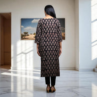 Noor Black Ajrakh Handblock Cotton Kurta