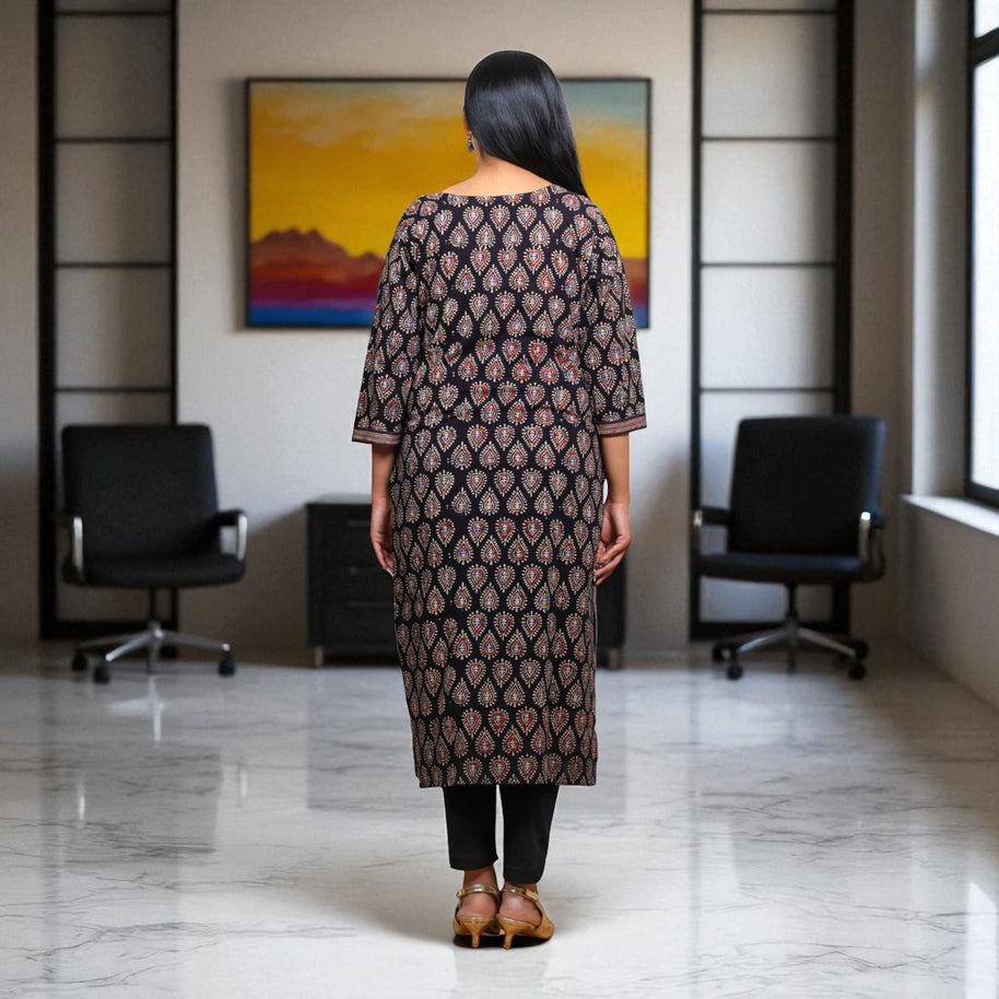 Noor Black Ajrakh Handblock Cotton Kurta