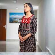 Noor Black Ajrakh Handblock Cotton Kurta