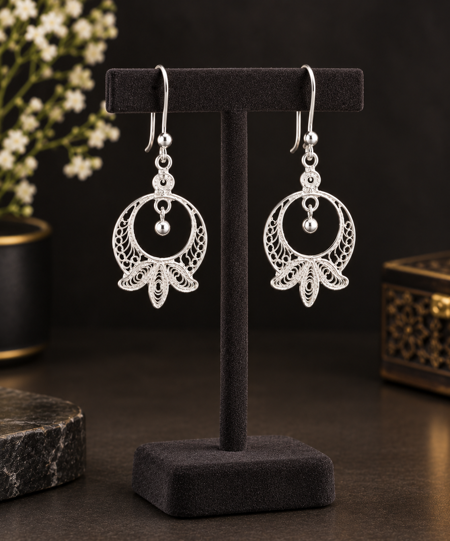 Floral Silver Filigree Earrings