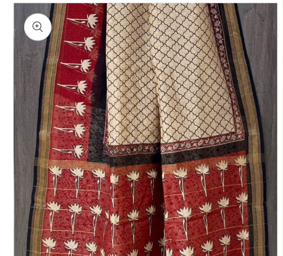 Offwhite Rust Maheswari Silk Saree