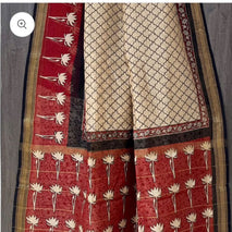 Offwhite Rust Maheswari Silk Saree