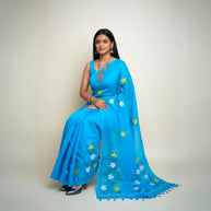Blue Handpainted Kota Cotton Saree