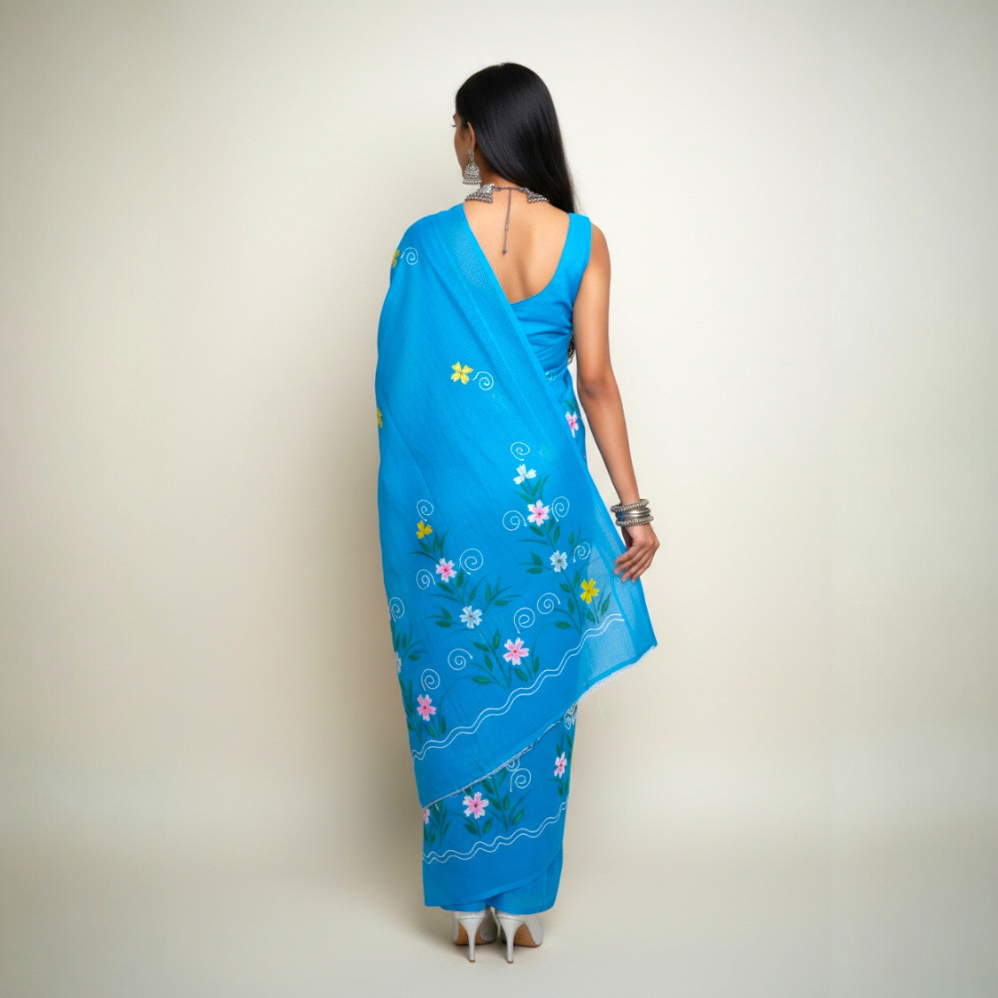Blue Handpainted Kota Cotton Saree