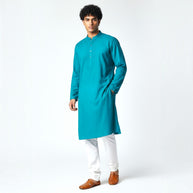 Teal Blue Chikankari Cotton Kurta