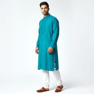 Teal Blue Chikankari Cotton Kurta