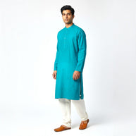 Teal Blue Chikankari Cotton Kurta