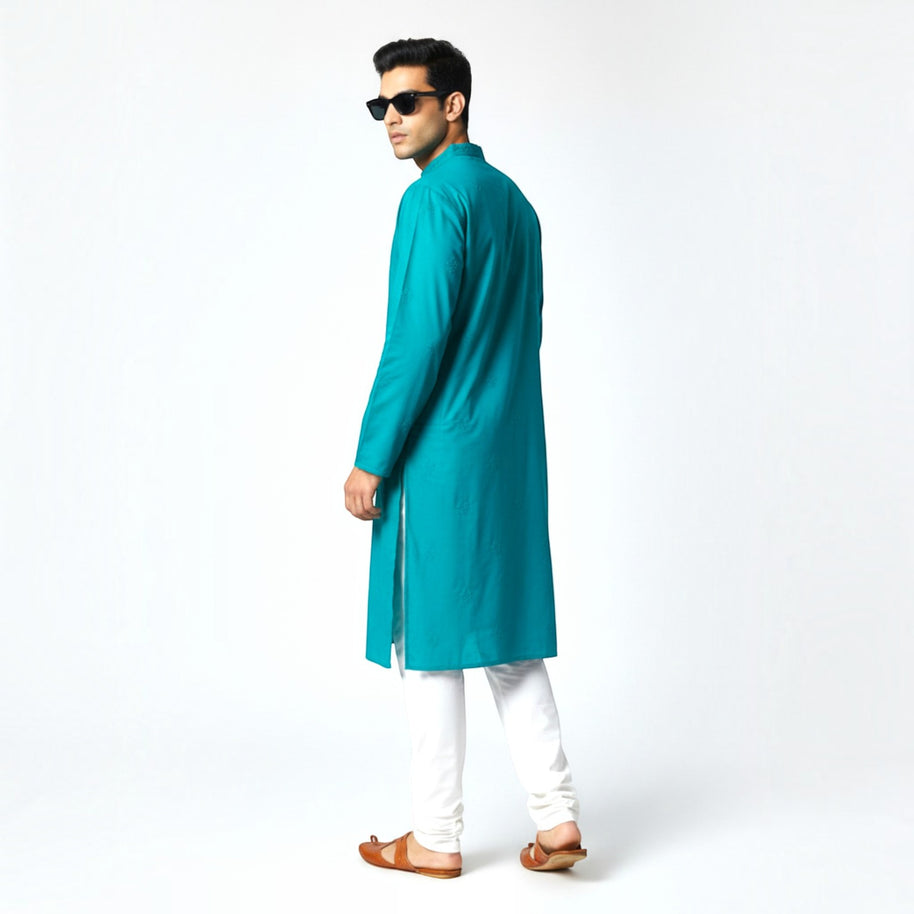 Teal Blue Chikankari Cotton Kurta