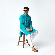 Teal Blue Chikankari Cotton Kurta