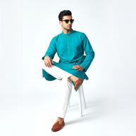 Teal Blue Chikankari Cotton Kurta