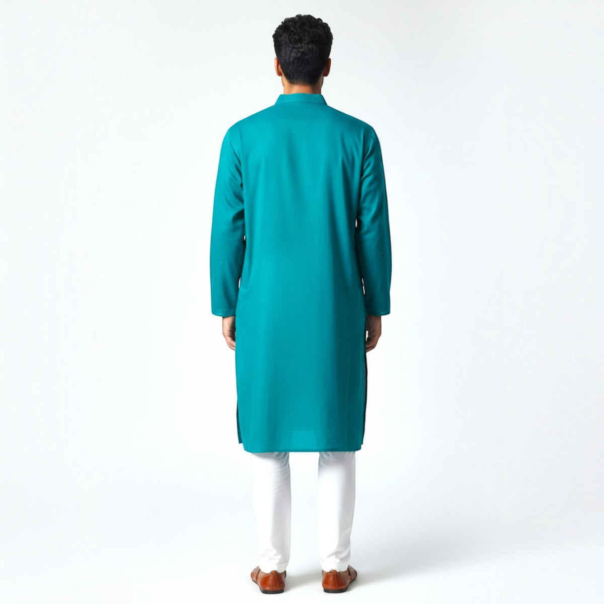 Teal Blue Chikankari Cotton Kurta