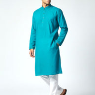 Teal Blue Chikankari Cotton Kurta
