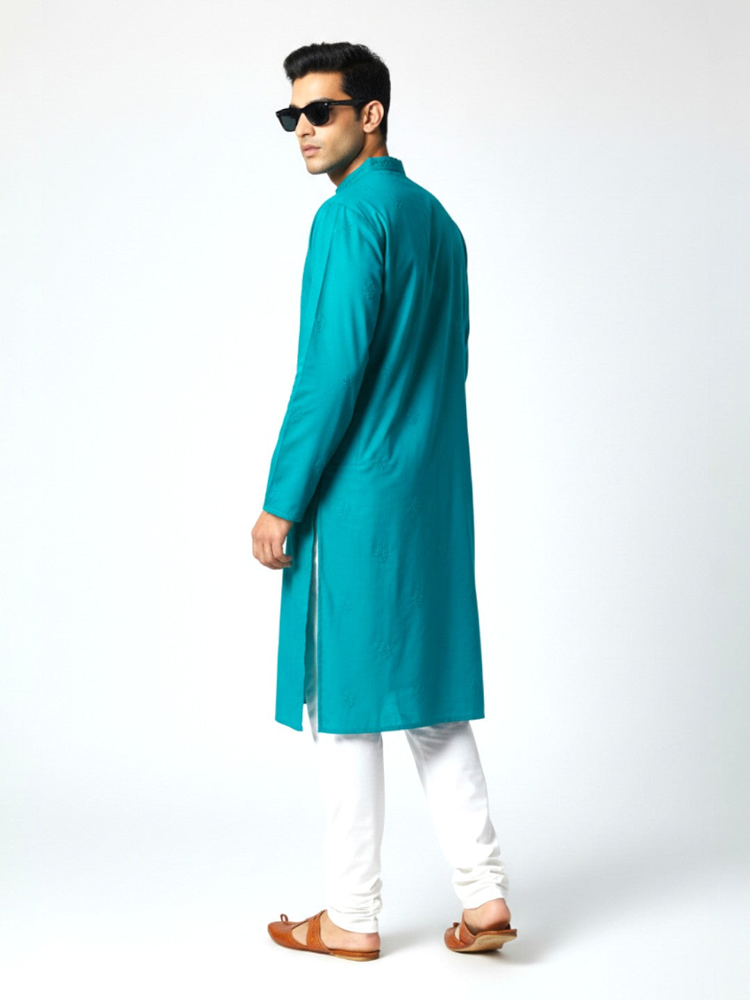Teal Blue Chikankari Cotton Kurta