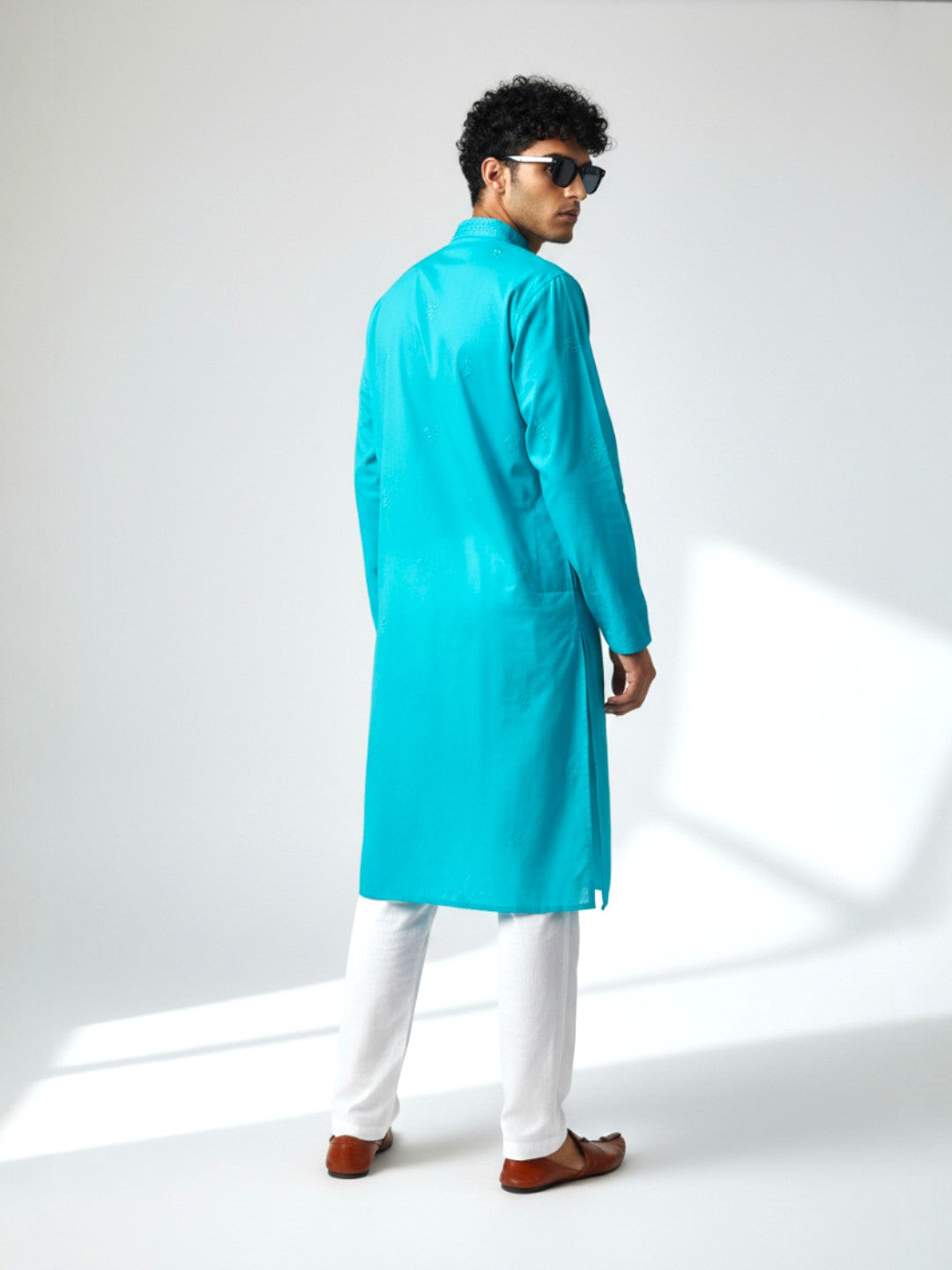 Teal Blue Chikankari Cotton Kurta