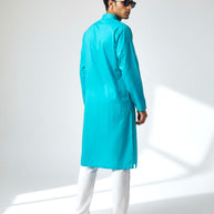 Teal Blue Chikankari Cotton Kurta