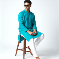 Teal Blue Chikankari Cotton Kurta