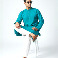 Teal Blue Chikankari Cotton Kurta