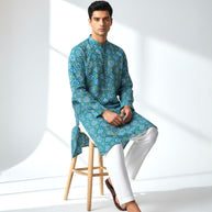 Blue Yellow Bandhani Cotton Kurta