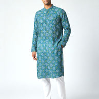 Blue Yellow Bandhani Cotton Kurta