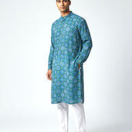 Blue Yellow Bandhani Cotton Kurta