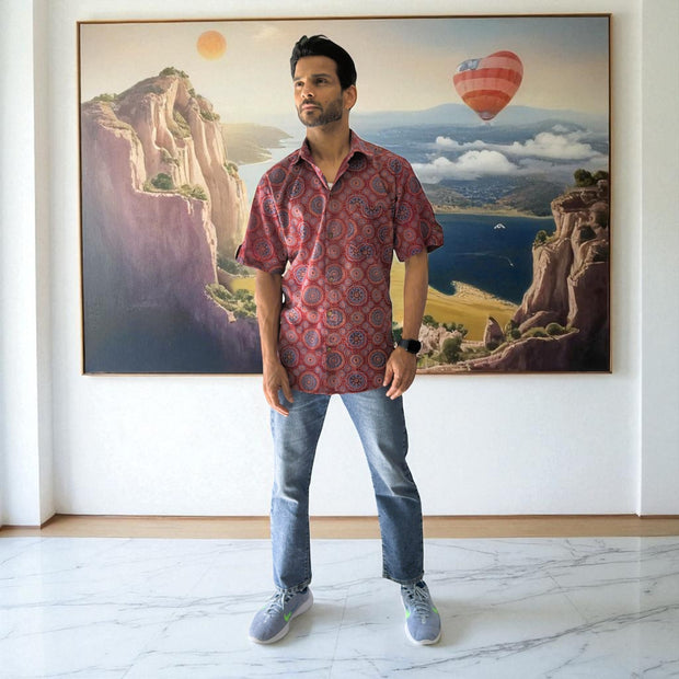 Artsy Hand Block Print Mens Shirt