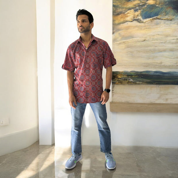 Maroon AjrakhVibe Cotton Shirt