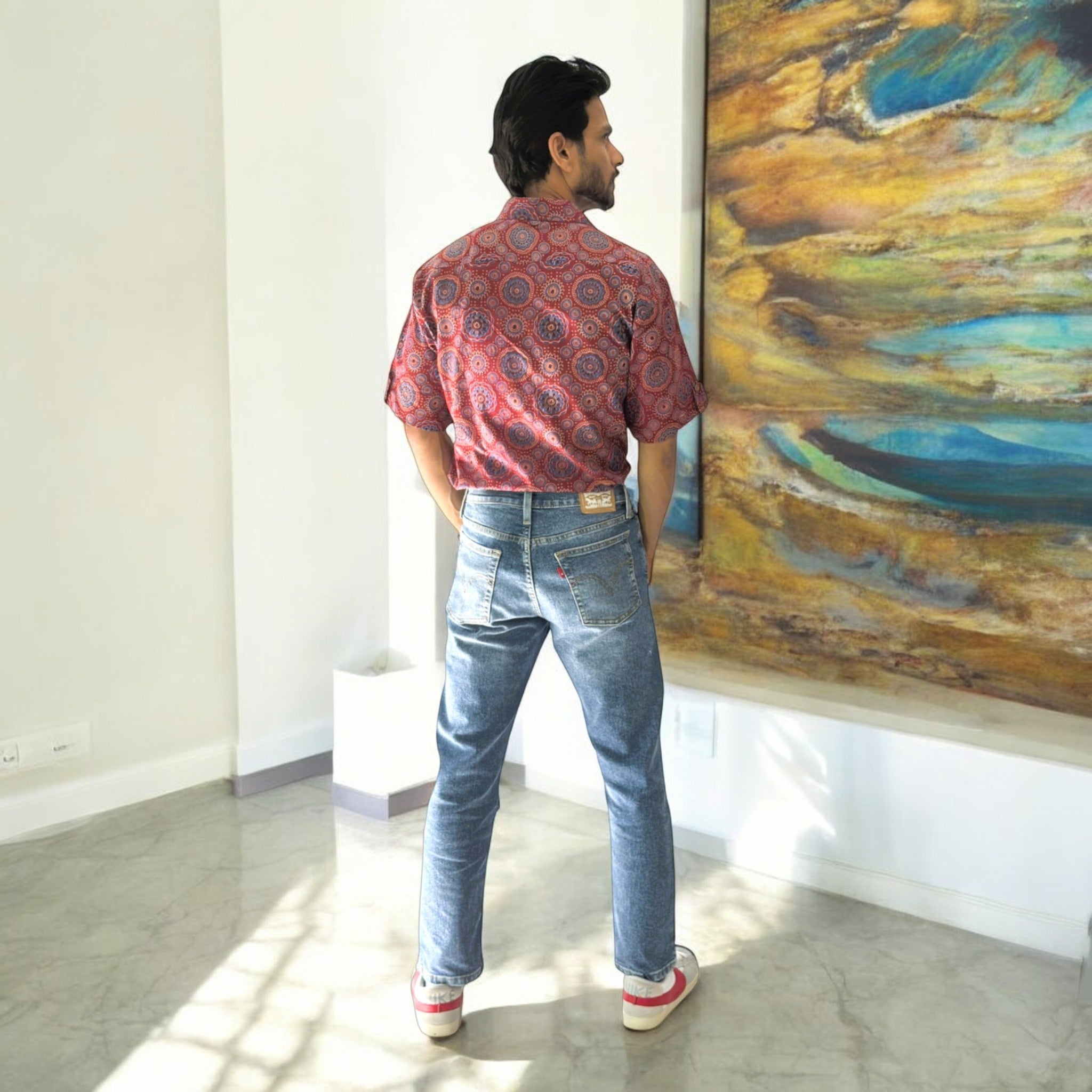 Maroon AjrakhVibe Cotton Shirt