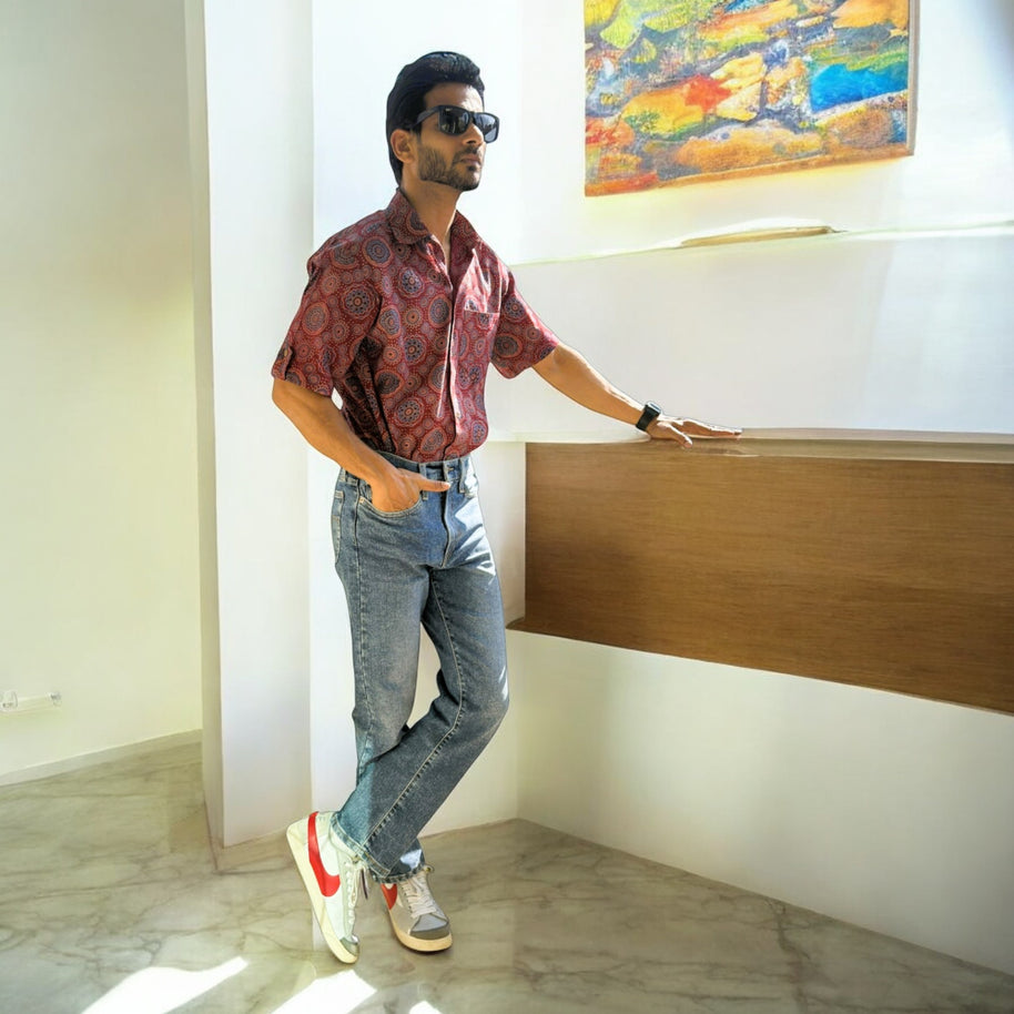 Maroon AjrakhVibe Cotton Shirt