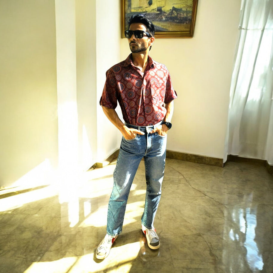 Maroon AjrakhVibe Cotton Shirt