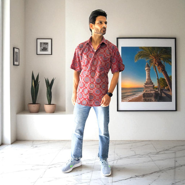 Artsy Hand Block Print Mens Shirt
