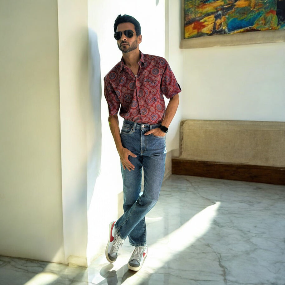 Maroon AjrakhVibe Cotton Shirt