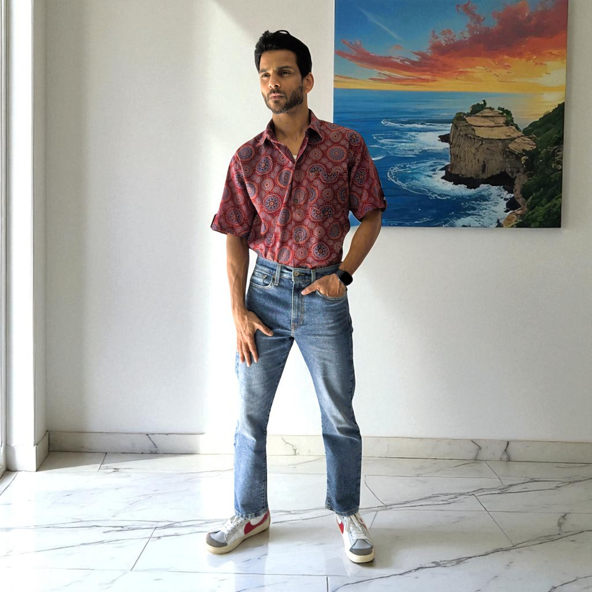 Artsy Hand Block Print Mens Shirt