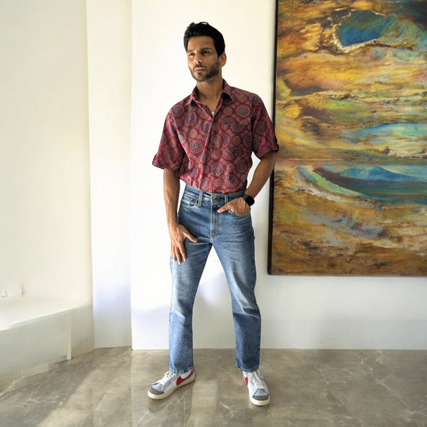 Maroon AjrakhVibe Cotton Shirt