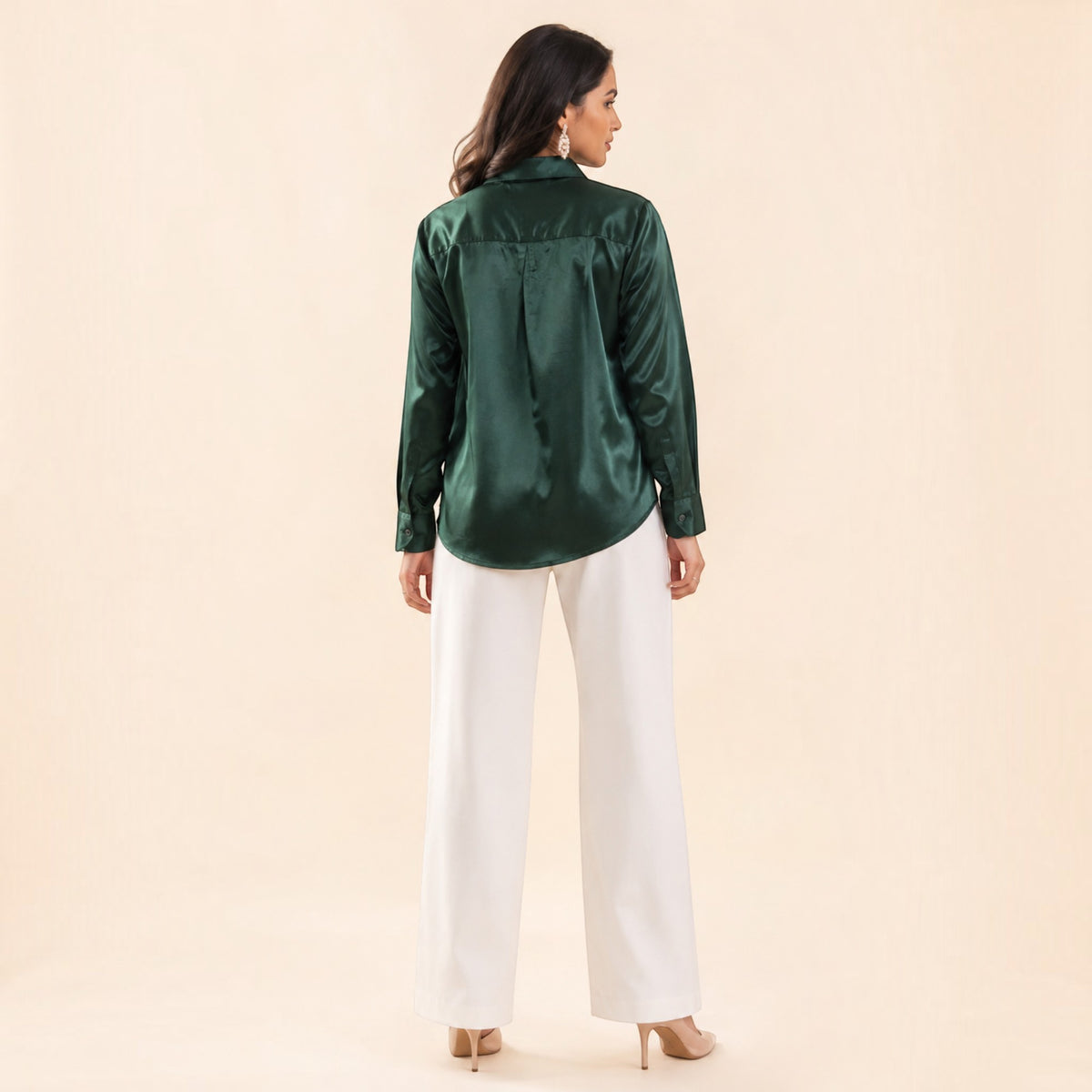 Bottle Green Mashru Silk Shirt