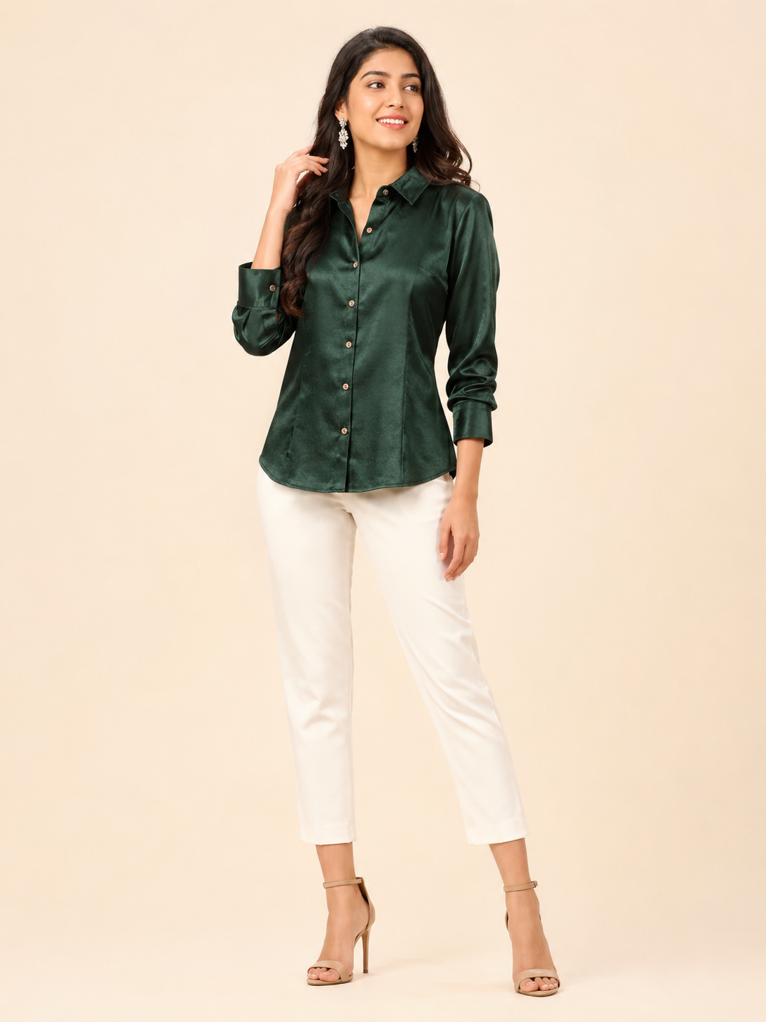 Bottle Green Mashru Silk Shirt