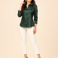 Bottle Green Mashru Silk Shirt
