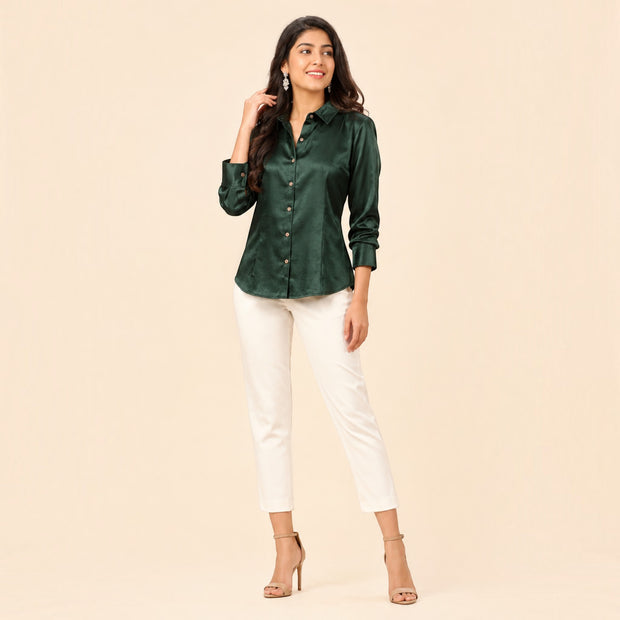 Bottle Green Mashru Silk Shirt