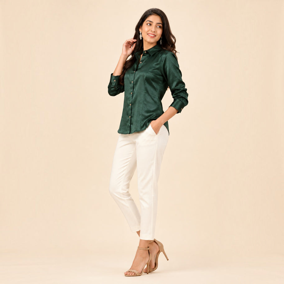 Bottle Green Mashru Silk Shirt