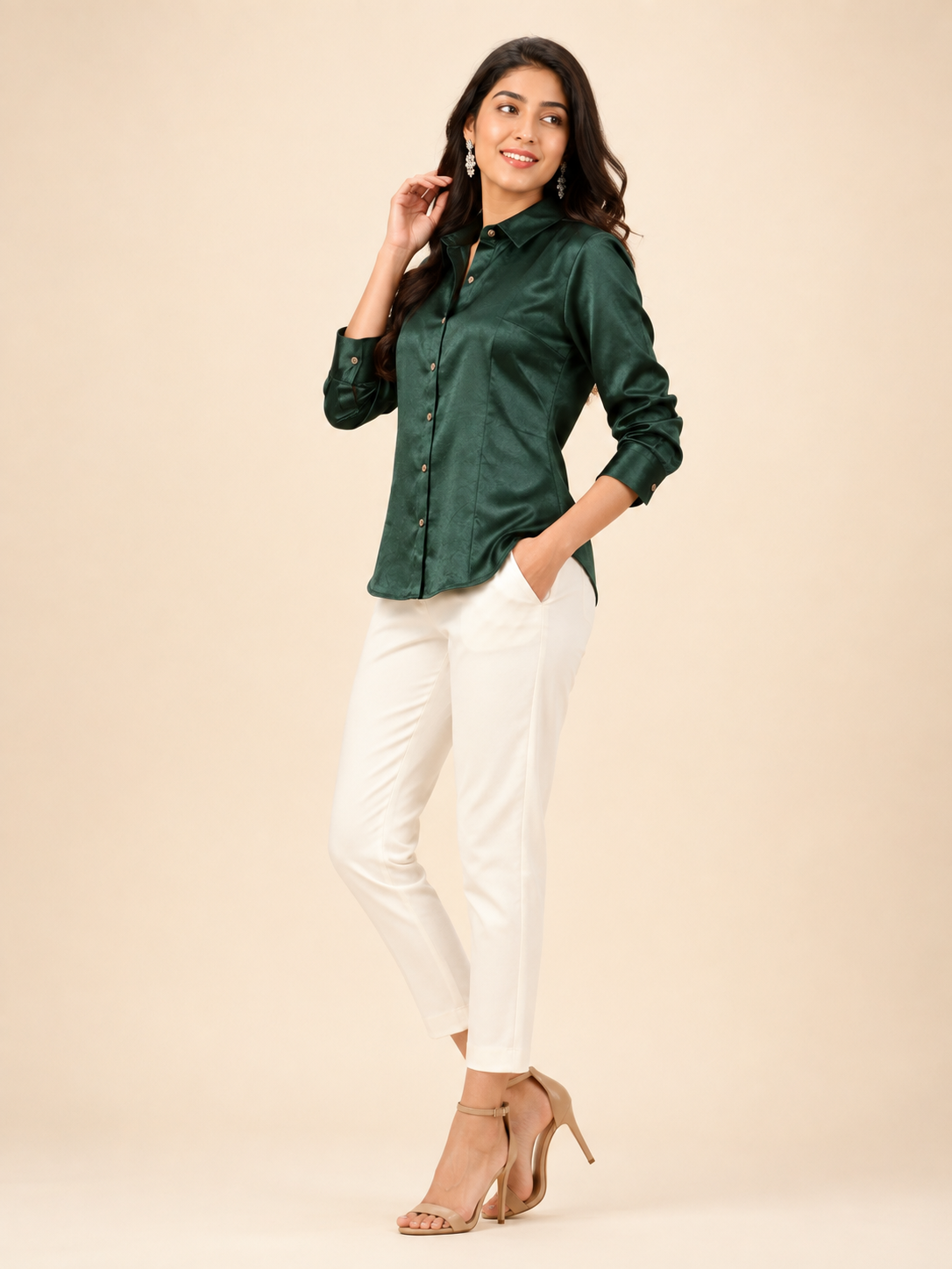 Bottle Green Mashru Silk Shirt