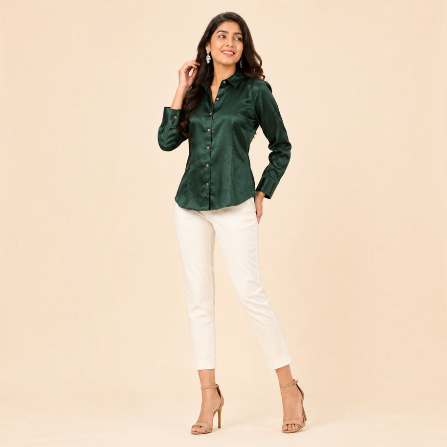 Bottle Green Mashru Silk Shirt