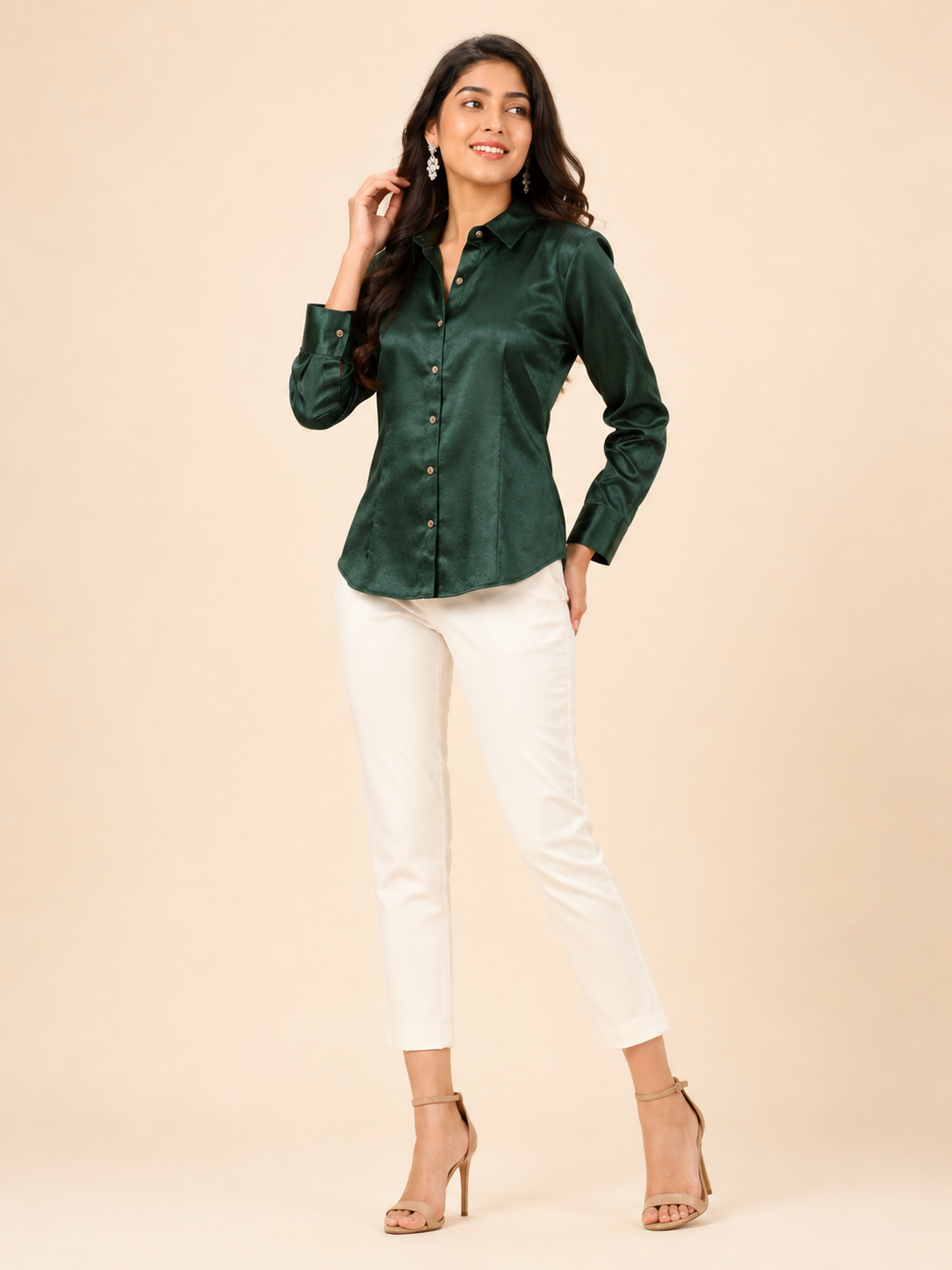 Bottle Green Mashru Silk Shirt